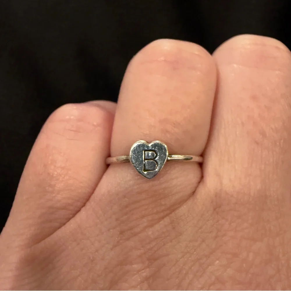 Handmade Heart Initial B Ring Sterling Silver Size 5